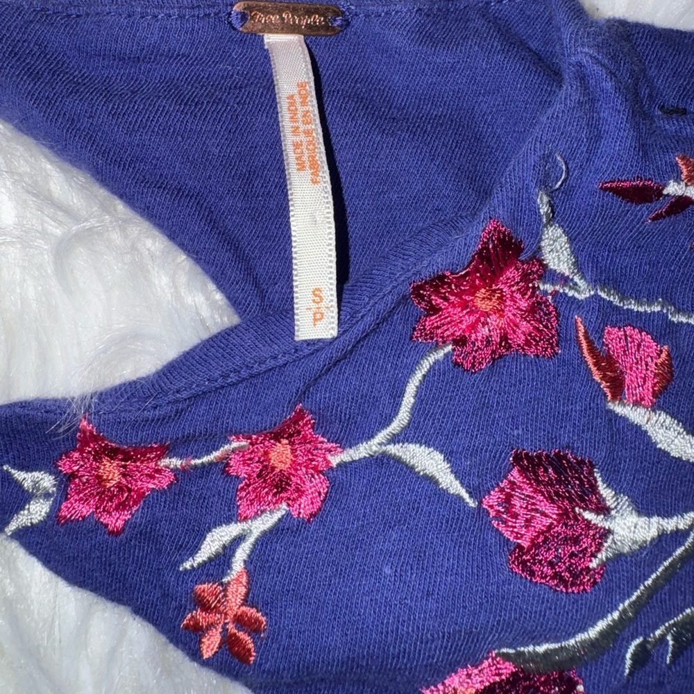 Free People Royal Blue Floral Embroidered Blouse - Picture 14 of 17